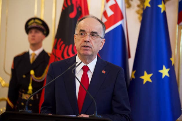 Official state visit of Albanian President Barjam Begaj to Slovakia BRATISLAVA, SLOVAKIA - MAY 20: The President of Slovakia Peter Pellegrini (not seen) and Albanian President Bajram Begaj hold a joint press conference after their meeting in Bratislava, Slovakia on May 20, 2026. This is the first ever visit by an Albanian head of state to Slovakia, with the aim of establishing more intensive cooperation between the countries. Zuzana Gogova Anadolu Bratislava Slovakia. Editorial use only. Please get in touch for any other usage.  Copyright: x2026xAnadoluxZuzanaxGogovax