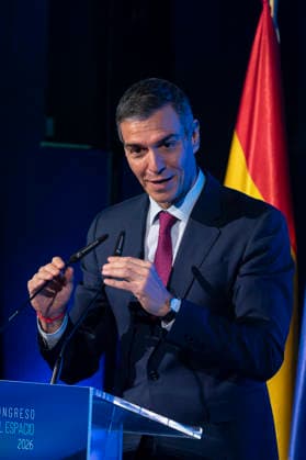 Pedro Sanchez at the official closing ceremony of the Space 2026 Congress in Madrid - 20 May 2026 The President of the Government, Pedro Sanchez speaks during the official closing ceremony of the Space 2026 Congress, at the Mutua Madrilena Auditorium. Madrid Spain Copyright: xAtilanoxGarciax xSOPAxImagesx photos19535