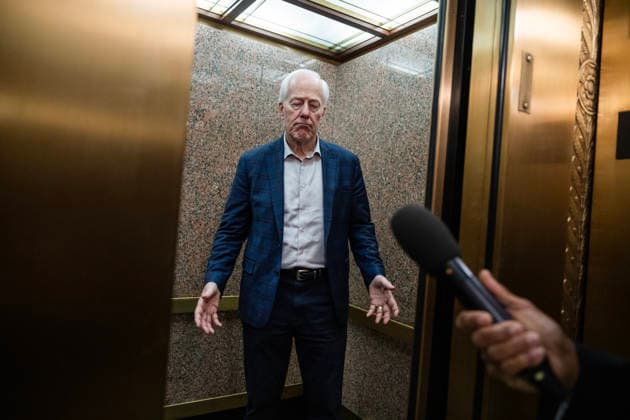 Senate Reconciliation Bill Markup UNITED STATES - MAY 20: Sen. John Cornyn, R-Texas, talks with reporters after the Senate Budget Committee markup of The Reconciliation Bill Pursuant to S.Con.Res.33, in Dirksen building on Wednesday, May 20, 2026. President Donald Trump endorsed Cornyn™s opponent Ken Paxton in the Texas Senate primary. (Tom Williams CQ Roll Call) Washington DC United States EDITORIAL USE ONLY Copyright: x2026xCQ-RollxCall,xInc.x TomxWilliamsx rollcallpix171135