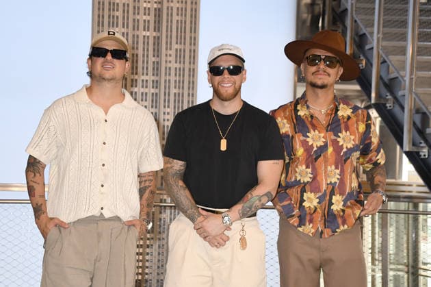 NEW YORK, NY- MAY 20: Pablo Mejia Bermudez, David Escobar Gallego and Juan David Huertas Clavijo of Piso 21 visit the Empire State Building on May 20, 2026 in New York City. Copyright: xmpi099 MediaPunchx