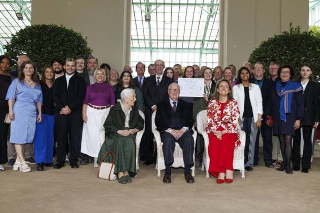 Queen Paola of Belgium, King Albert II of Belgium, Princess Claire of Belgium and representatives of 2Go pose for a family photo at the presentation of the Queen Paola Prize, at the Royal Castle in Laken Laeken, Brussels, Wednesday 20 May 2026. The Queen Paola Foundation intends to honor associations that run outstanding projects promoting the inclusion and training of disadvantaged young people (aged 3 to 25).  NICOLASxMAETERLINCK 174529561