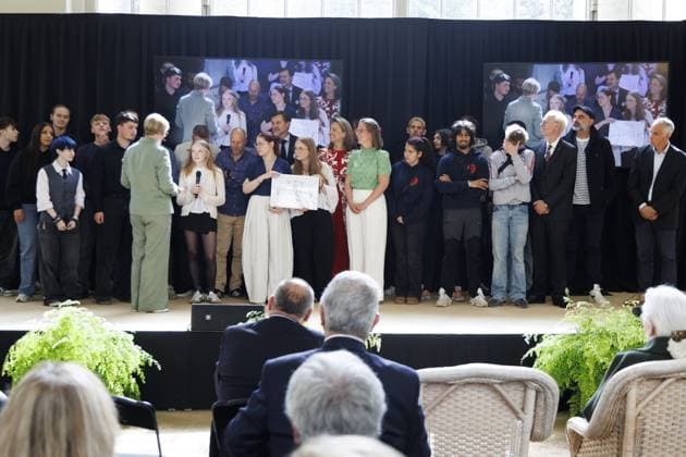 Representatives of Reseau Solidarcite pictured during the presentation of the Queen Paola Prize, at the Royal Castle in Laken Laeken, Brussels, Wednesday 20 May 2026. The Queen Paola Foundation intends to honor associations that run outstanding projects promoting the inclusion and training of disadvantaged young people (aged 3 to 25).  NICOLASxMAETERLINCK 174529796