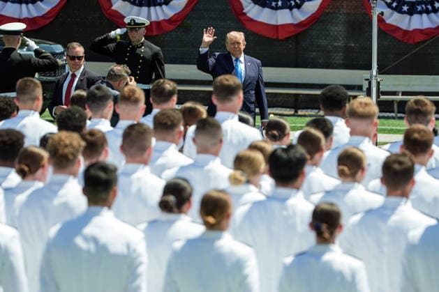 President Donald Trump arrives for the United States Coast Guard Academy s graduation ceremony in New London, Connecticut on Wednesday, May 20, 2026. Trump will deliver the commencement address.  CONN20260520438 ANGELINAxKATSANIS