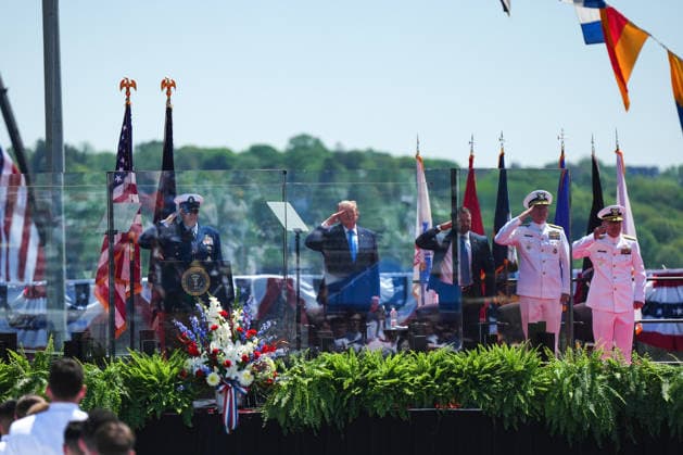 President Donald Trump attends the United States Coast Guard Academy s graduation ceremony in New London, Connecticut on Wednesday, May 20, 2026. The President will deliver the commencement address.  CONN20260520439 ANGELINAxKATSANIS