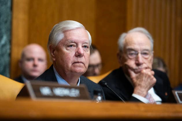 Senate Reconciliation Bill Markup UNITED STATES - MAY 20: Chairman Sen. Lindsey Graham, R-S.C., left, and Sen. Chuck Grassley, R-Iowa, attend the Senate Budget Committee markup of The Reconciliation Bill Pursuant to S.Con.Res.33, in Dirksen building on Wednesday, May 20, 2026. (Tom Williams CQ Roll Call) Washington DC United States EDITORIAL USE ONLY Copyright: x2026xCQ-RollxCall,xInc.x TomxWilliamsx rollcallpix171142