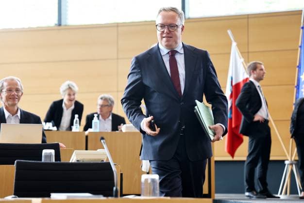 Plenum Thueringer Landtag 20.05.2026, Erfurt, Thueringer Landtag, 43.Plenarsitzung, im Bild: Ministerpraesident Mario Voigt (CDU) *** Plenary session Thuringian state parliament 20 05 2026, Erfurt, Thuringian state parliament, 43 plenary session, in the picture State Premier Mario Voigt CDU