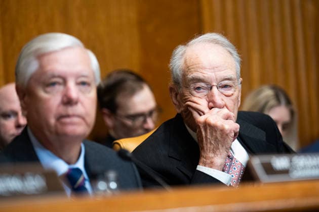 Senate Reconciliation Bill Markup UNITED STATES - MAY 20: Sen. Chuck Grassley, R-Iowa, right, and Chairman Sen. Lindsey Graham, R-S.C., attend the Senate Budget Committee markup of The Reconciliation Bill Pursuant to S.Con.Res.33, in Dirksen building on Wednesday, May 20, 2026. (Tom Williams CQ Roll Call) Washington DC United States EDITORIAL USE ONLY Copyright: x2026xCQ-RollxCall,xInc.x TomxWilliamsx rollcallpix171143