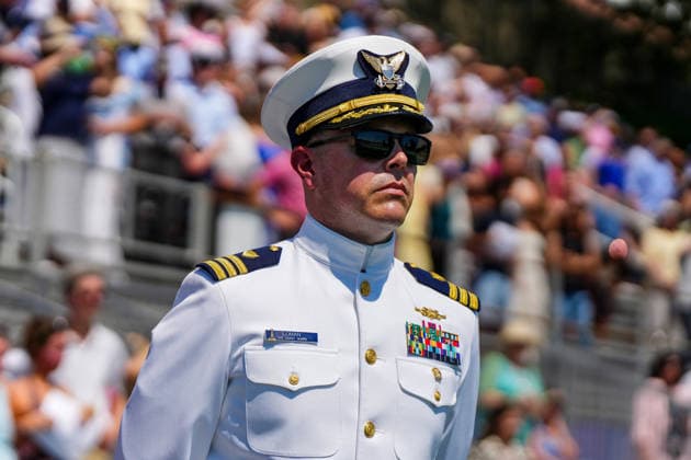 Coast Guard Commander Jacob Loman attends the United States Coast Guard Academy s graduation ceremony in New London, Connecticut on Wednesday, May 20, 2026. President Donald Trump will deliver the commencement address.  CONN20260520455 ANGELINAxKATSANIS