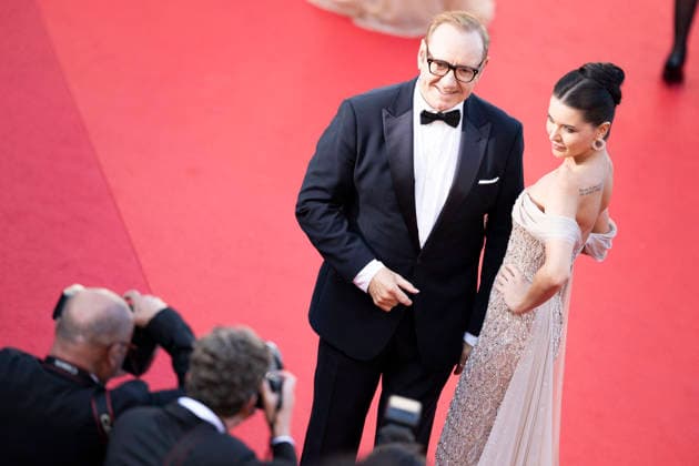 Cannes La Bataille de Gaulle L age de fer Red Carpert EB Model Via Lemann and US actor Kevin Spacey (L) arrive for the screening of the film La Bataille de Gaulle : L age de fer (De Gaulle: Tilting Iron) at the 79th edition of the Cannes Film Festival in Cannes, southern France on May 20, 2026.Photo by Eliot Blondet ABACAPRESS.COM Cannes France France  Copyright: xBlondetxEliot ABACAx