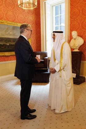Prime Minister Keir Starmer meets Jasem Mohamed Albudaiw 20 05 2026. London, United Kingdom. Prime Minister Keir Starmer meets Jasem Mohamed Albudaiwi, Secretary General of the Gulf Cooperation Council (GCC) for a bilateral meeting in 10 Downing Street., Credit:Lauren Hurley B66 Avalon United Kingdom, Greater London, London, 10 Downing Street  Copyright: xLaurenxHurleyx xB66x xAvalonx 1101671300