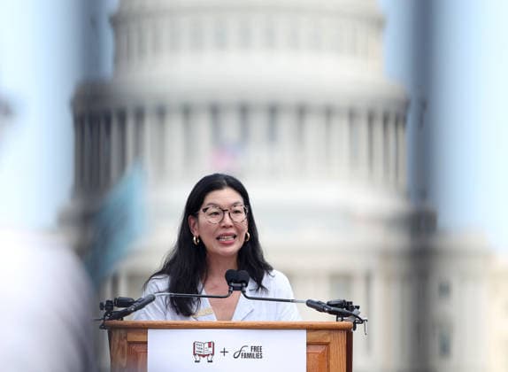 May 20, 2026, Washington, District Of Columbia, USA: President, National Domestic Workers Alliance, Ai-jen Poo, speaks during a Vigil outside the US Capitol calling for an end to child and family detention by ICE, hosted by the Read Them Home Initiative and Free Families Coalition, in Washington, DC, USA, on May 20, 2026. The vigil featured 620 teddy bears and stuffed animals to represent the over 6,200 children arrested by ICE and denied a childhood since the start of the Trump Administration. Washington USA  - ZUMAs337 20260520_znp_s337_019 Copyright: xGentxShkullakux