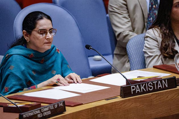 May 20, 2026, New York, New York, USA: SAIMA SALEEM, Counsellor at the Permanent Mission of Pakistan to the United Nations and PakistanÃ¢â‚¬â ¢s first visually impaired civil servant to address the United Nations General Assembly, reads from braille while addressing the UN Security Council during an open debate on the Protection of Civilians in Armed Conflict at UNHQ. New York USA - ZUMAo116 20260520_znp_o116_023 Copyright: xBiancaxOterox