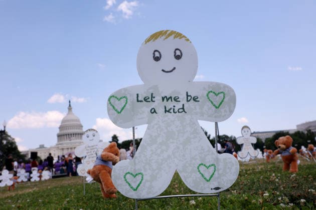May 20, 2026, Washington, District Of Columbia, USA: An installation of 620 teddy bears and stuffed animals to represent the over 6,200 children arrested by ICE and denied a childhood since the start of the Trump Administration is seen near the US Capitol in Washington, DC, USA, on May 20, 2026. Activists attended a Vigil outside the US Capitol calling for an end to child and family detention by ICE, hosted by the Read Them Home Initiative and Free Families Coalition. Washington USA  - ZUMAs337 20260520_znp_s337_009 Copyright: xGentxShkullakux