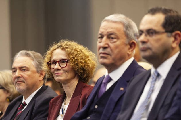Turkiye - NATO panel held in Brussels BRUSSELS, BELGIUM - MAY 20: Chairman of the Turkish Grand National Assembly National Defense Commission and former Turkish Minister of National Defense Hulusi Akar (2nd R), Turkiye’s Permanent Representative to NATO Ambassador Basat Ozturk (L) and NATO Deputy Secretary General Radmila Shekerinska (2nd L) attend a panel titled Embracing Change, Safeguarding Tomorrow: Turkiye - NATO in a Changing Security Landscape, organized by the Directorate of Communications of the Republic of Turkiye in Brussels, Belgium on May 20, 2026. Nicolas Landemard Anadolu Brussels Belgium. Editorial use only. Please get in touch for any other usage.  Copyright: x2026xAnadoluxNicolasxLandemardx