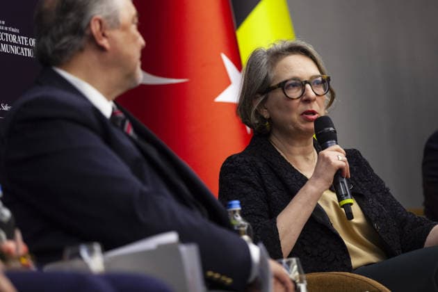 Turkiye - NATO panel held in Brussels BRUSSELS, BELGIUM - MAY 20: Deputy Assistant Secretary General (DASG) for Operations, Burcu San (R) attends a panel titled Embracing Change, Safeguarding Tomorrow: Turkiye - NATO in a Changing Security Landscape, organized by the Directorate of Communications of the Republic of Turkiye in Brussels, Belgium on May 20, 2026. Nicolas Landemard Anadolu Brussels Belgium. Editorial use only. Please get in touch for any other usage.  Copyright: x2026xAnadoluxNicolasxLandemardx