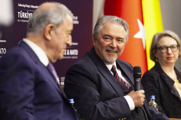 Turkiye - NATO panel held in Brussels BRUSSELS, BELGIUM - MAY 20: Turkiye’s Permanent Representative to NATO Ambassador Basat Ozturk (C) attends a panel titled Embracing Change, Safeguarding Tomorrow: Turkiye - NATO in a Changing Security Landscape, organized by the Directorate of Communications of the Republic of Turkiye in Brussels, Belgium on May 20, 2026. Nicolas Landemard Anadolu Brussels Belgium. Editorial use only. Please get in touch for any other usage.  Copyright: x2026xAnadoluxNicolasxLandemardx