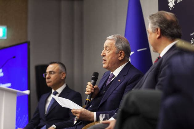 Turkiye - NATO panel held in Brussels BRUSSELS, BELGIUM - MAY 20: Chairman of the Turkish Grand National Assembly National Defense Commission and former Turkish Minister of National Defense Hulusi Akar (C) attends a panel titled Embracing Change, Safeguarding Tomorrow: Turkiye - NATO in a Changing Security Landscape, organized by the Directorate of Communications of the Republic of Turkiye in Brussels, Belgium on May 20, 2026. Nicolas Landemard Anadolu Brussels Belgium. Editorial use only. Please get in touch for any other usage.  Copyright: x2026xAnadoluxNicolasxLandemardx