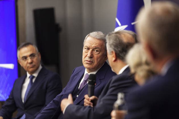 Turkiye - NATO panel held in Brussels BRUSSELS, BELGIUM - MAY 20: Chairman of the Turkish Grand National Assembly National Defense Commission and former Turkish Minister of National Defense Hulusi Akar (2nd L) attends a panel titled Embracing Change, Safeguarding Tomorrow: Turkiye - NATO in a Changing Security Landscape, organized by the Directorate of Communications of the Republic of Turkiye in Brussels, Belgium on May 20, 2026. Nicolas Landemard Anadolu Brussels Belgium. Editorial use only. Please get in touch for any other usage.  Copyright: x2026xAnadoluxNicolasxLandemardx