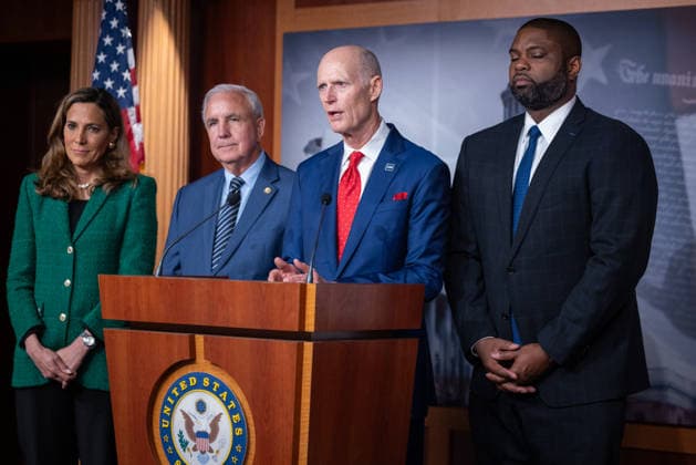 Florida GOP holds press conference on Cuba WASHINGTON, DC - MAY 20: Senator Rick Scott (2nd R) speaks at a press conference with Congressman Byron Donalds (R), Congressman Carlos Gimenez (2nd L) and Congresswoman Maria Salazar (L) to discuss the Department of Justice’s indictment of Raul Castro, at the U.S. Capitol in Washington, DC on May 20, 2026. Nathan Posner Anadolu Washington United States. Editorial use only. Please get in touch for any other usage.  Copyright: x2026xAnadoluxNathanxPosnerx