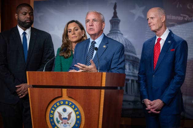 Florida GOP holds press conference on Cuba WASHINGTON, DC - MAY 20: Congressman Carlos Gimenez (2nd R) speaks at a press conference with Senator Rick Scott (R), Congressman Byron Donalds (L), and Congresswoman Maria Salazar (2nd L) to discuss the Department of Justice’s indictment of Raul Castro, at the U.S. Capitol in Washington, DC on May 20, 2026. Nathan Posner Anadolu Washington United States. Editorial use only. Please get in touch for any other usage.  Copyright: x2026xAnadoluxNathanxPosnerx