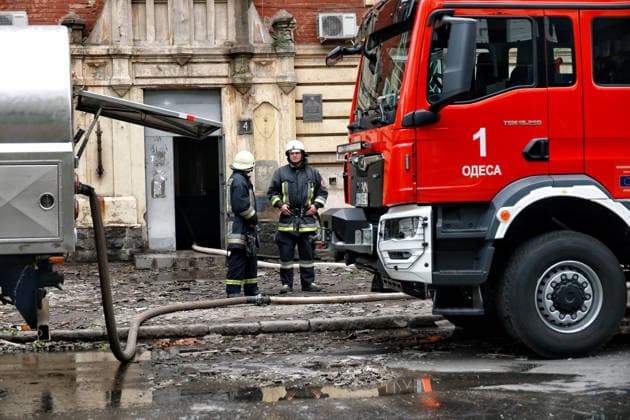 RECORD DATE NOT STATED Firefighters deal with the aftermath of a Russian drone attack in Odesa, Ukraine, on May 18, 2026. As a result of a massive overnight attack by Russian strike drones, several residential buildings in the Prymorskyi and Kyivskyi districts sustained significant damage. Roofs of three-storey buildings were destroyed, while a one-storey house was ruined in another area. Buildings of a city lyceum and a kindergarten were also damaged. Two people, an 11-year-old boy and a 59-year-old man, were injured (Photo by Nina Liashonok Ukrinform) Aftermath of overnight Shahed drone attack on Odesa  Copyright: xNinaxLiashonokx