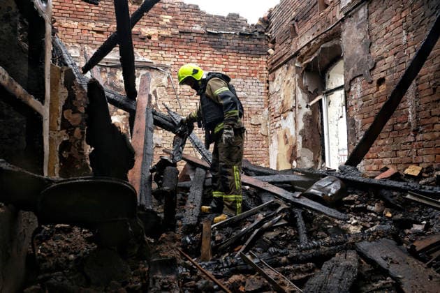 RECORD DATE NOT STATED A firefighter works to eliminate the aftermath of a Russian drone attack in Odesa, Ukraine, on May 18, 2026. As a result of a massive overnight attack by Russian strike drones, several residential buildings in the Prymorskyi and Kyivskyi districts sustained significant damage. Roofs of three-storey buildings were destroyed, while a one-storey house was ruined in another area. Buildings of a city lyceum and a kindergarten were also damaged. Two people, an 11-year-old boy and a 59-year-old man, were injured (Photo by Nina Liashonok Ukrinform) Russian drone attack on Odesa leaves people injured  Copyright: xNinaxLiashonokx