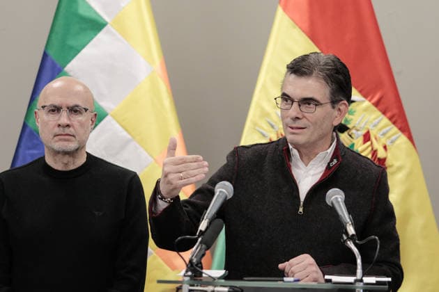 Bolivian president holds a press conference LA PAZ, BOLIVIA - MAY 20: The Minister of the Presidency, Jose Luis Lupo (L), the President, Rodrigo Paz (R) during a press conference in La Paz, Bolivia, on May 20, 2026. Jorge Mateo Romay Salinas Anadolu La Paz Bolivia. Editorial use only. Please get in touch for any other usage.  Copyright: x2026xAnadoluxJorgexMateoxRomayxSalinasx