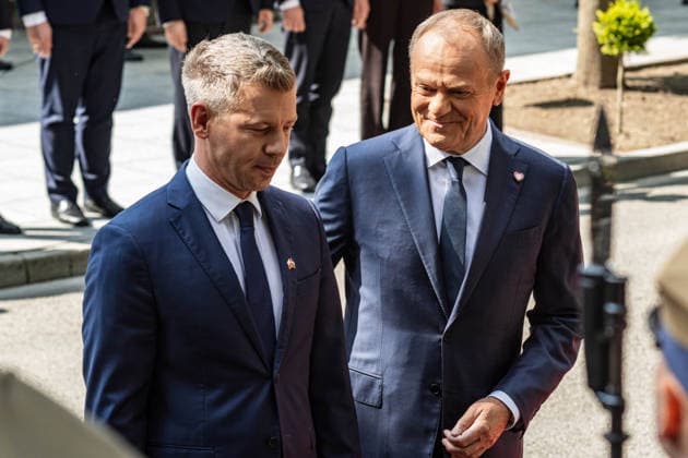 May 20, 2026, Warsaw, Poland: New Hungarian Prime Minister, Peter Magyar and Polish Prime Minister, Donald Tusk seen during their meeting at the Polish Prime Minister s residence. On the morning of Wednesday, the 20th of May, on his first foreign visit, the new Prime Minister of Hungary, Peter Magyar, meets with Polish Prime Minister Donald Tusk. The visit symbolically marks the opening of a new phase in Budapest s relations with Europe. During the meeting the Prime Ministers discuss Magyar s victory in the recent Hungarian elections, the Polish-Hungarian relationship, and the issue of Zbigniew Ziobra and Marcin Romanowski - two Polish politicians evading prosecution in Poland by hiding in Hungary. After the meeting, Peter Magyar meets with - ZUMAs197 20260520_aaa_s197_261 Copyright: xNeilxMiltonx