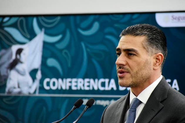 Mexico s Secretary of Security, Omar Garcia Harfuch News Conference Secretary of Security and Citizen Protection, Omar Garcia Harfuch speaks during a press conference about the latest arrests in the State of Morelos, related to extortion and organized crime. on May 20, 2026 in Mexico City, Mexico. (Photo by Luis Barron Eyepix Group). Copyright: xLuisxBarronx xEyepixxGroupx LB_20052026_184548
