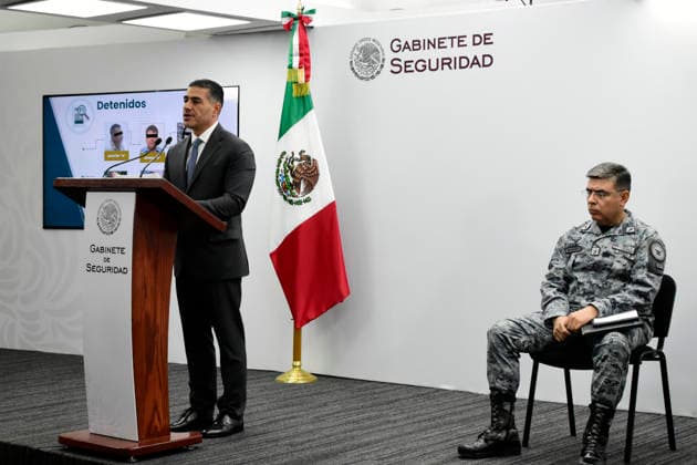 Mexico s Secretary of Security, Omar Garcia Harfuch News Conference Secretary of Security and Citizen Protection, Omar Garcia Harfuch and the Commander of the National Guard, Guillermo Briseno Lobera, during a press conference for the latest arrests in the State of Morelos, related to extortion and organized crime. on May 20, 2026 in Mexico City, Mexico. (Photo by Luis Barron Eyepix Group). Copyright: xLuisxBarronx xEyepixxGroupx LB_20052026_184550