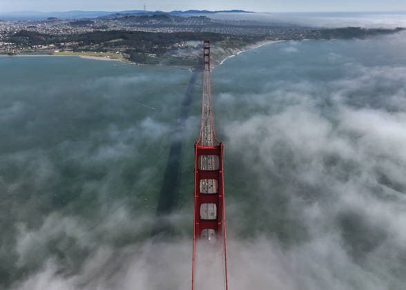 Foggy weather at San Francisco s Golden Gate Bridge SAN FRANCISCO, CA - MAY 20: An aerial view of Golden Gate Bridge during foggy weather in San Francisco, California on May 20, 2026. Tayfun Coskun Anadolu San Francisco United States. Editorial use only. Please get in touch for any other usage.  Copyright: x2026xAnadoluxTayfunxCoskunx
