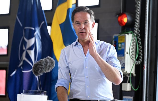 Mark Rutte - Ulf Kristersson joint press conference in Sweden REVINGEBY, SWEDEN - MAY 21: NATO Secretary General Mark Rutte and Swedish Prime Minister Ulf Kristersson (not seen) hold a joint press conference at the Swedish Civil Defense and Resilience Agency training center in Revingeby, Sweden on May 21, 2026 as part of NATO Foreign Ministers Meeting. Dursun Aydemir Anadolu Revingeby Sweden. Editorial use only. Please get in touch for any other usage.  Copyright: x2026xAnadoluxDursunxAydemirx
