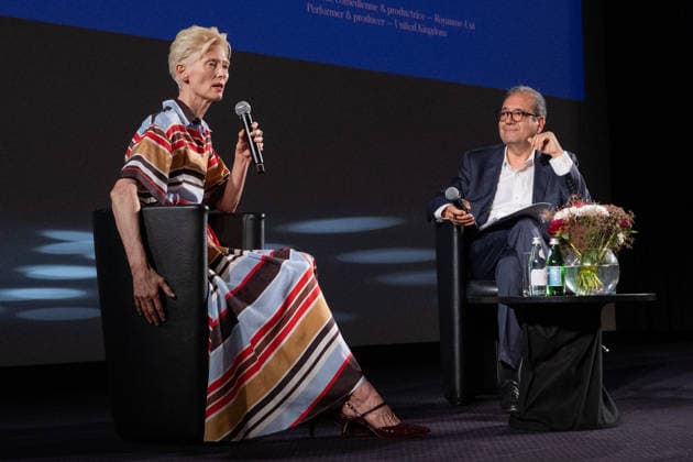 Cannes Tilda Swinton Rendez-vous NG Tilda Swinton speaks on stage during a Rendez-vous with Tilda Swinton at Palais Des Festivals in Cannes, France on May 20 2026 as part of the 79th Cannes Film Festival. Photo by Nicolas Genin ABACAPRESS.COM Cannes France  Copyright: xGeninxNicolas ABACAx