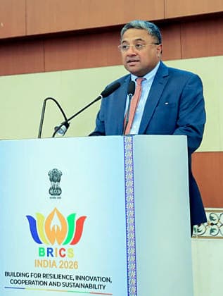 RECORD DATE NOT STATED Secretary (West) Amb Sibi George at the 11th Annual BRICS Counter Terrorism Working Group Meeting New Delhi, May 21 (ANI): Secretary (West) Amb Sibi George delivers the Keynote Address at the 11th Annual BRICS Counter Terrorism Working Group Meeting, in New Delhi on Thursday. (@MEAIndia X ANI Photo) New Delhi Delhi India Copyright: xANIx ANI_20260521317