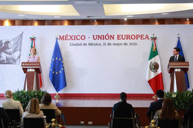 Kaja Kallas official visit to Mexico MEXICO CITY, MEXICO - MAY 21: Kaja Kallas, European Union High Representative for Foreign Affairs and Security Policy (L) and Roberto Velasco, Secretary of Foreign Affairs of Mexico attend a press conference, at the Secretariat of Foreign Affairs (SRE) , in Mexico City, Mexico on May 21, 2026. The press conference was held in the framework of the official visit of Kaja Kallas to Mexico for the 8th Mexico–European Union Summit. Daniel Cardenas Anadolu Mexico City Mexico. Editorial use only. Please get in touch for any other usage.  Copyright: x2026xAnadoluxDanielxCardenasx