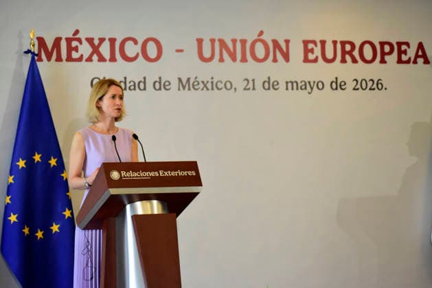 Kaja Kallas, High Representative of the European Union for Foreign Affairs and Security Policy, speaks during a press conference at the Ministry of Foreign Affairs, as part of the framework of the official visit of Kaja Kallas to Mexico for the 8th EU-Mexico Summit. on May 21, 2026 in Mexico City, Mexico. Mexico City Mexico  - ZUMAe321 20260521_zia_e321_010 Copyright: xLuisxBarronx