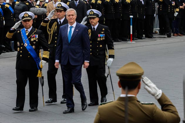 May 21, 2026, Valparaiso, Chile: President Jose Antonio Kast arrives at the 147th commemoration of Naval Glories Day. Commemoration number 147 of Naval Glories Day, with the presence of the president of Chile Jose Antonio Kast, in the city of Valparaiso, Chile. Valparaiso Chile  - ZUMAs197 20260521_aaa_s197_083 Copyright: xCristobalxBasaurexArayax