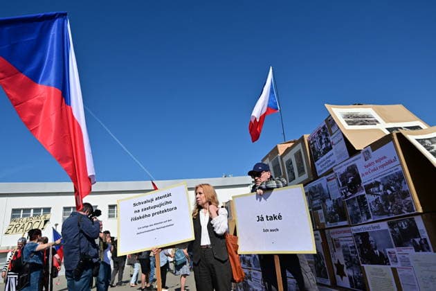 A manifestation happening Nema barikada (Dumb Barricade) to express opposition to the Sudeten German Congress in Brno, Czech Republic, on May 22, 2026. (CTKxPhoto VaclavxSalek) CTKPhotoP2026052202001  CTKPhotoP2026052202001