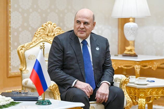 TURKMENISTAN, ASHGABAT - MAY 22, 2026: Mikhail Mishustin, Prime Minister of Russia, attends a meeting with Serdar Berdimuhamedow, President of Turkmenistan. Alexander Miridonov POOL TASS  92867616