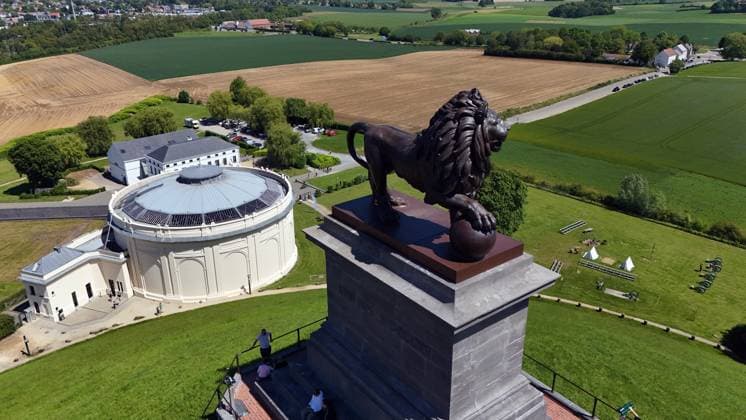 This aerial drone picture shows the Lion s Mound - Butte du Lion monument in Waterloo on Friday 22 May 2026, after a renovation.  ERICxLALMAND 174724548