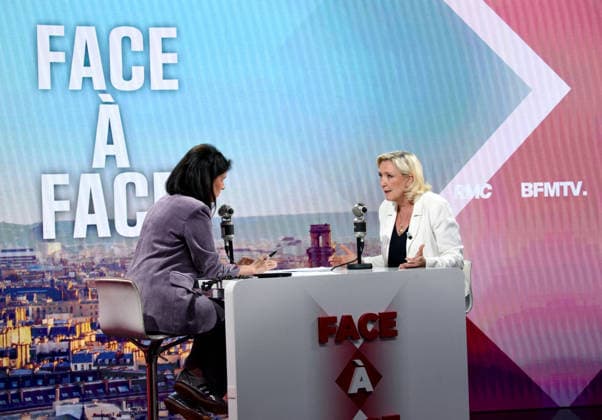 Marine Le Pen Appears On RMC BFMTV - Paris Marine Le Pen is interviewed by Apolline de Malherbe on RMC BFMTV in Paris, France on May 22, 2026. Photo by Alain Apaydin ABACAPRESS.COM Paris France  Copyright: xApaydinxAlain ABACAx
