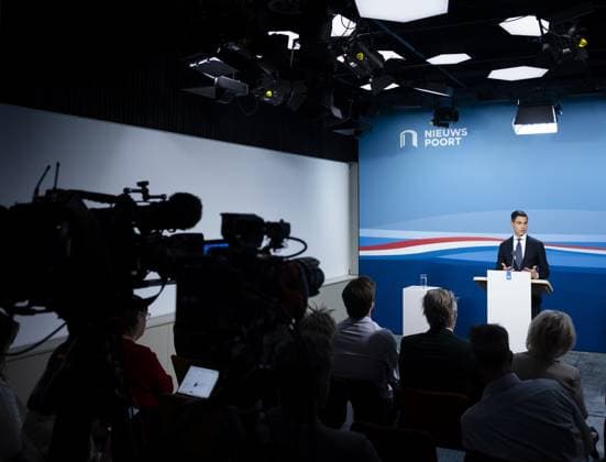 THE HAGUE - Prime Minister Rob Jetten speaks to the press following the weekly cabinet meeting. REMKO DE WAAL ANP netherlands out - belgium out  Copyright: xx x559040704x originalFilename: 559040704.jpg