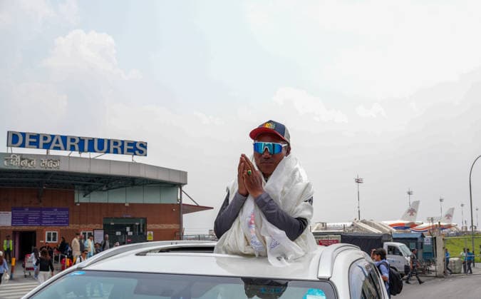 Nepalese climber Kami Rita Sherpa extends world record with 32nd Mount Everest climb KATHMANDU, NEPAL-MAY 22: Kami Rita Sherpa, 56, waves upon his arrival at the airport in Kathmandu, Nepal, on May 22, 2026, after the veteran mountaineer and guide set a new record by successfully summiting Mount Everest for the 32nd time. Sunil Pradhan Anadolu Kathmandu Nepal. Editorial use only. Please get in touch for any other usage.  Copyright: x2026xAnadoluxSunilxPradhanx