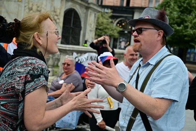 A manifestation meeting to express opposition to the Sudeten German Congress, on the Freedom Square in Brno, Czech Republic, on May 22, 2026. (CTKxPhoto VaclavxSalek) CTKPhotoP2026052204481  CTKPhotoP2026052204481