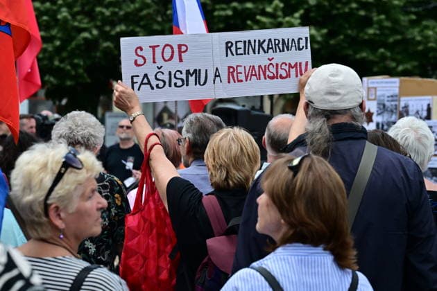 A manifestation meeting to express opposition to the Sudeten German Congress, on the Freedom Square in Brno, Czech Republic, on May 22, 2026. (CTKxPhoto VaclavxSalek) CTKPhotoP2026052204486  CTKPhotoP2026052204486