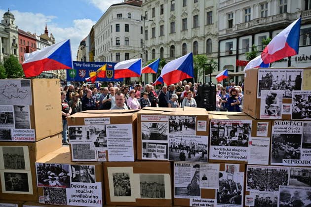 A manifestation meeting to express opposition to the Sudeten German Congress, on the Freedom Square in Brno, Czech Republic, on May 22, 2026. (CTKxPhoto VaclavxSalek) CTKPhotoP2026052204538  CTKPhotoP2026052204538