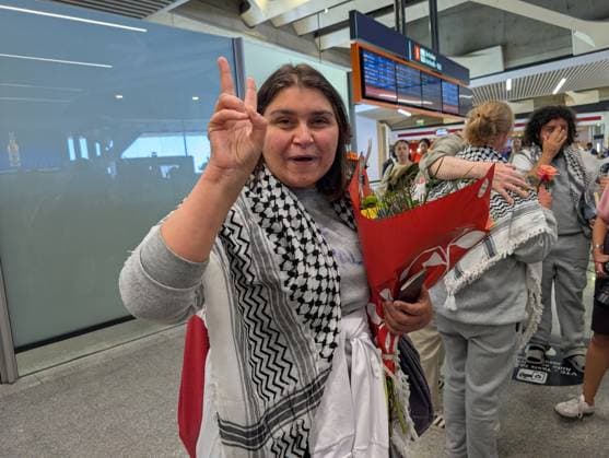 Protesters welcome returned Global Sumud Flotilla activists at Paris airport PARIS, FRANCE - MAY 22: Protesters welcome the Global Sumud Flotilla’s repatriated activists at the Roissy Charles de Gaulle Airport in Paris, France on May 22, 2026. Luc Auffret Anadolu Paris France. Editorial use only. Please get in touch for any other usage.  Copyright: x2026xAnadoluxLucxAuffretx