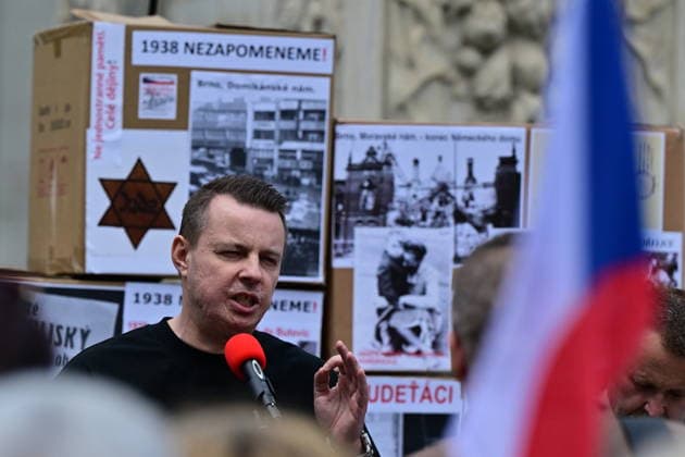 Jindrich Rajchl, PRO party head from SPD parliamentary club, attends a rally on Svoboda Square in Brno to express opposition to the 76th Congress of the Sudeten Germans, held for the first time in the Czech Republic, in Brno, Czech Republic, on May 22, 2026. (CTKxPhoto VaclavxSalek) CTKPhotoP2026052205046  CTKPhotoP2026052205046