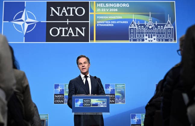 NATO Secretary General Mark Rutte HELSINGBORG, SWEDEN - MAY 22: NATO Secretary General Mark Rutte holds a press conference at the conclusion of the NATO Foreign Ministers Meeting in Helsingborg, Sweden, on May 22, 2026. Dursun Aydemir Anadolu Helsingborg Sweden. Editorial use only. Please get in touch for any other usage.  Copyright: x2026xAnadoluxDursunxAydemirx