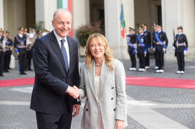 IPA84968336 - Rome Palazzo Chigi The Prime Minister receives the Prime Minister of Ireland in the photo Giorgia Meloni Micheal Martin.  Copyright: xSTEFANOxCAROFEIx xSTEFANOxCAROFEIx xFOTOGRAMMAx 84968336
